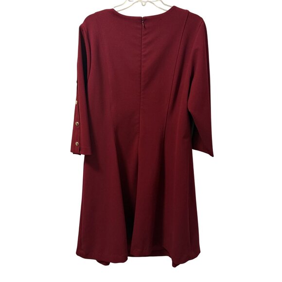 Liz Claiborne 18W Burgundy Dress With Gold Button Accents & 3/4 Sleeves Dress - Picture 8 of 11